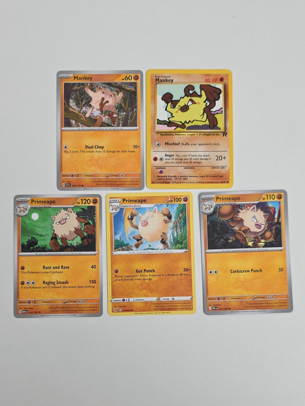 Pokemon Mankey And Primeape Trading Cards
